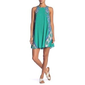 Free People Darjeeling Printed Slip Mini Dress XS in Green Julep Blue